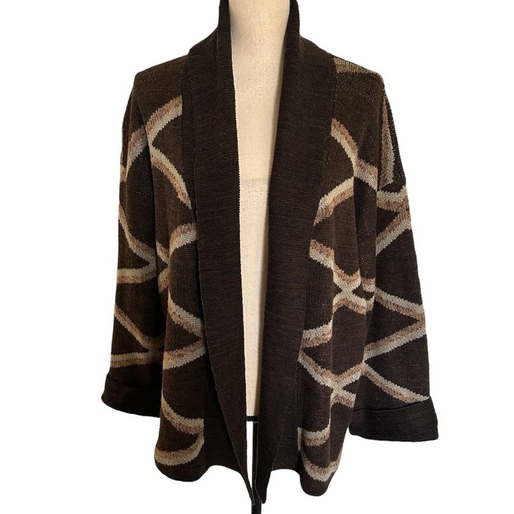 Lauren Ralph Lauren Aztec Print Linen & Cotton Blend Open Front Cardigan